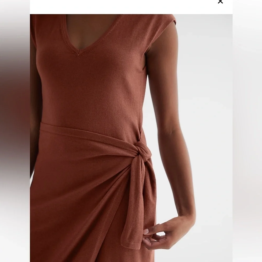V-Neck Cap Sleeve Tie Waist Midi Sweater Dress - Picture 2 of 6
